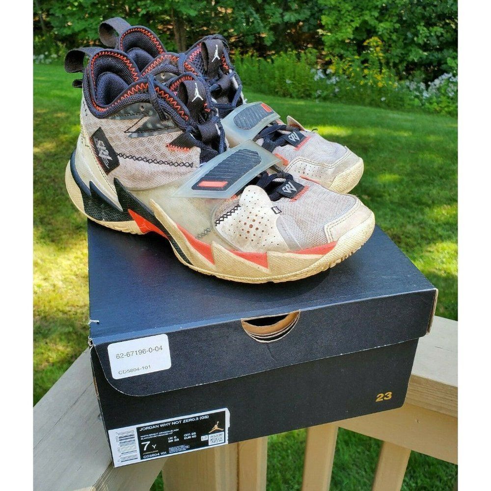 NIKE AIR JORDAN WHY NOT ZERO.3 United White GS Size 7Y CD5804-101 USED with box